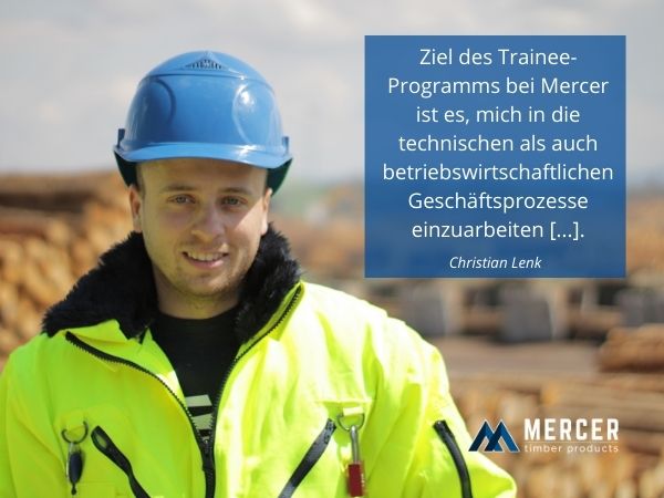 Christian Lenk, MTP-Trainee, steht auf dem Holzplatz 2022