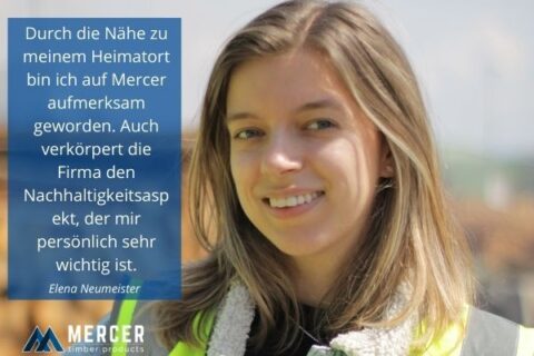 Elena Neumeister, MTP-Trainee, steht auf dem Holzplatz 2022