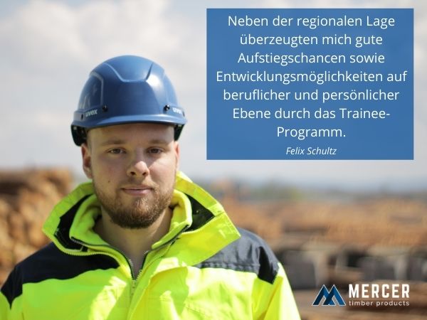 Felix Schultz, MTP-Trainee, steht auf dem Holzplatz 2022
